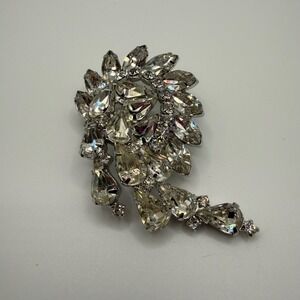 Vintage Kramer of New York Clear Rhinestone Spray Brooch Silver Tone Mid Century